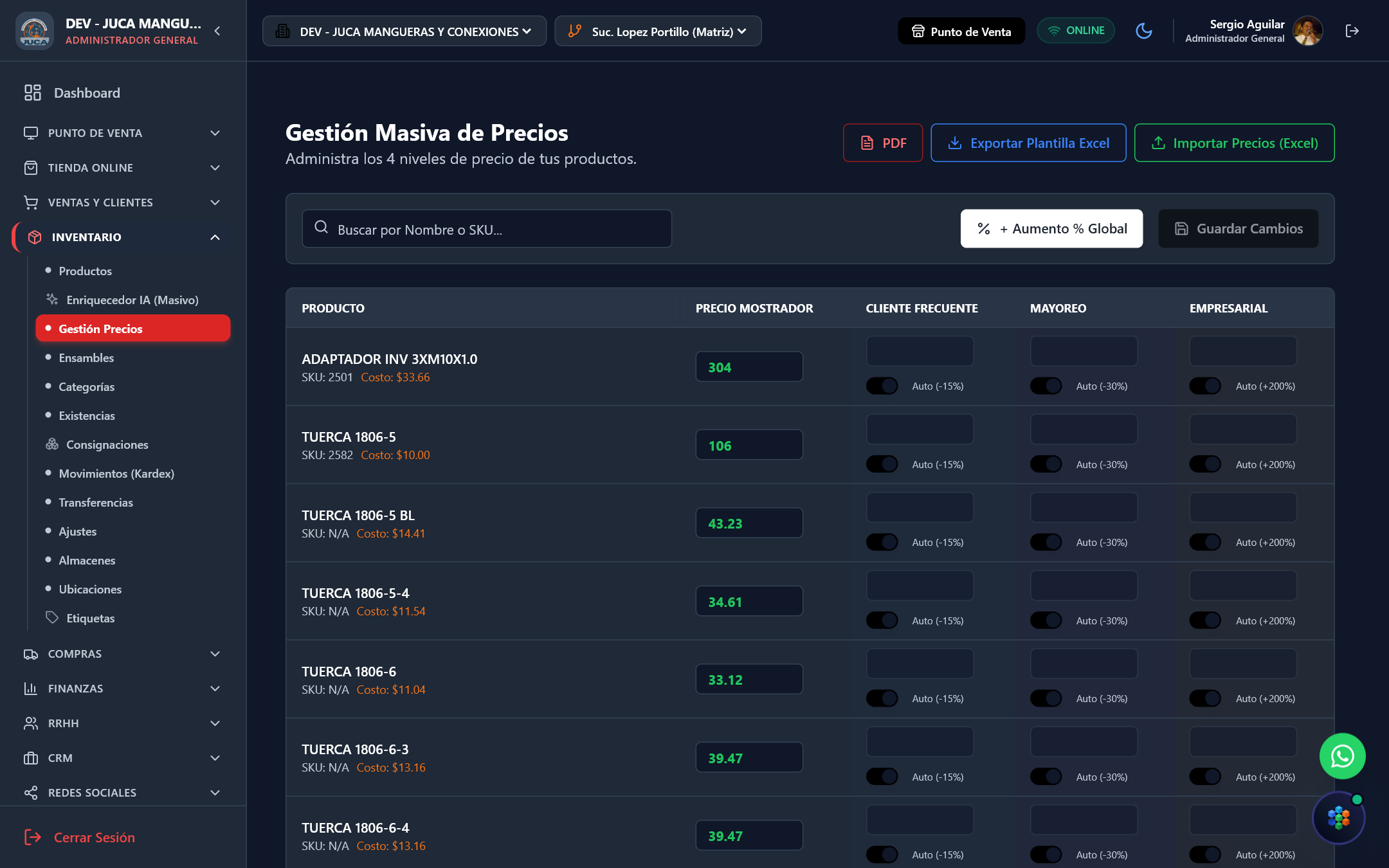 Gestión y Listas de Precios