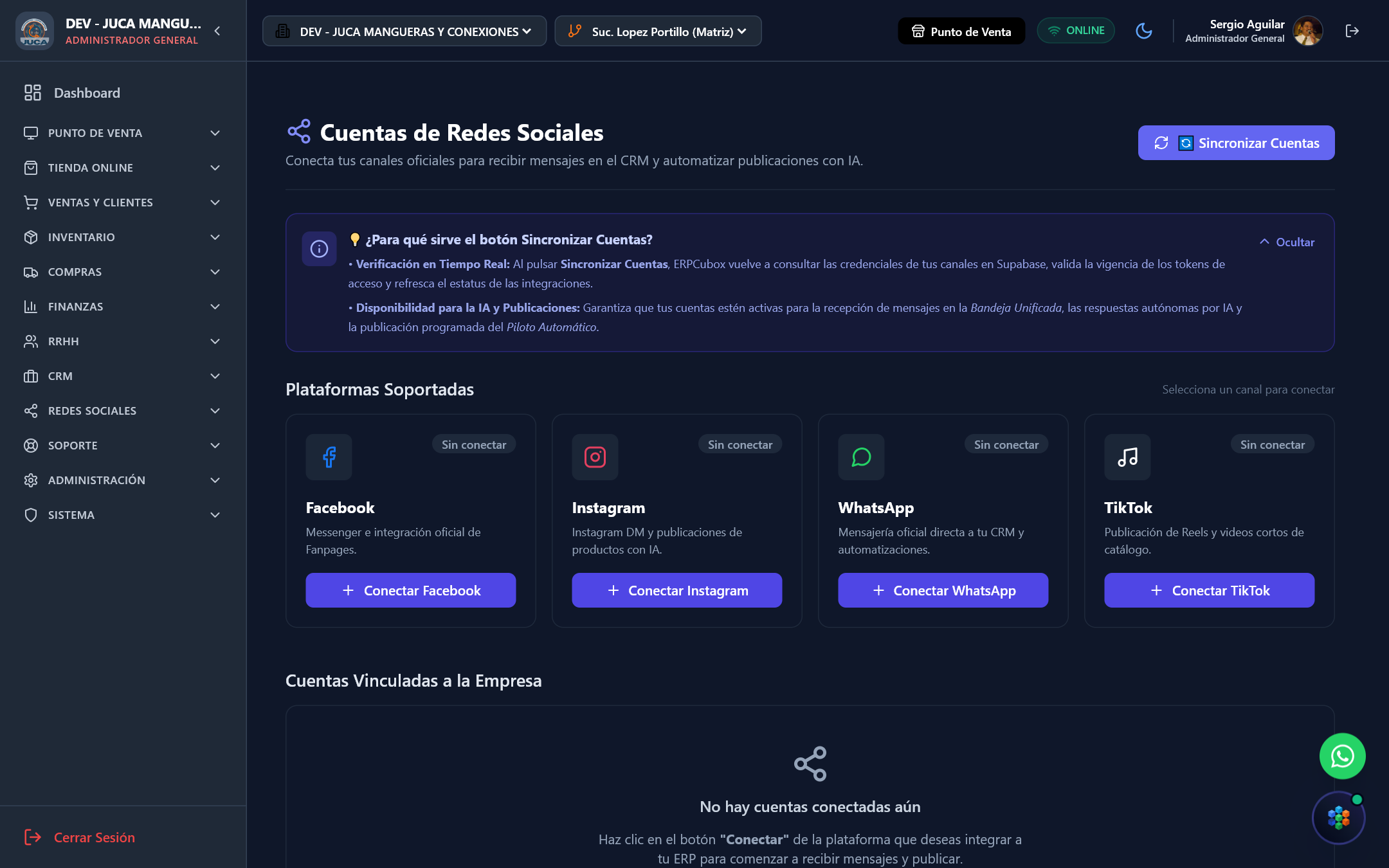 Gestor de Cuentas y Canales Conectados