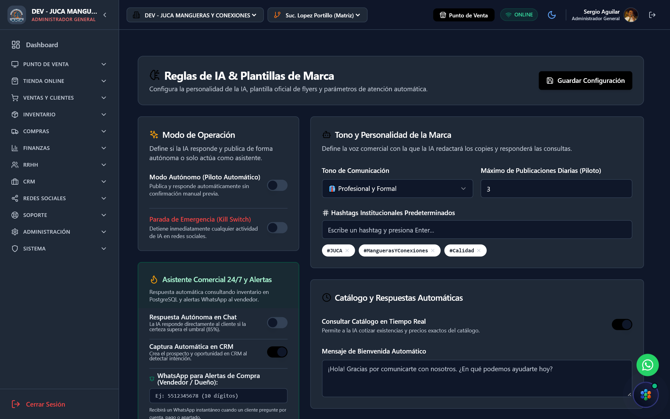 Reglas y Asistente IA con Inventario en Vivo